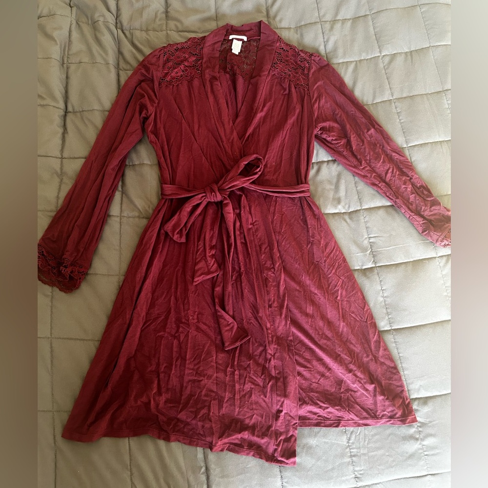 Burgundy Eberjey Lace Trim Robe